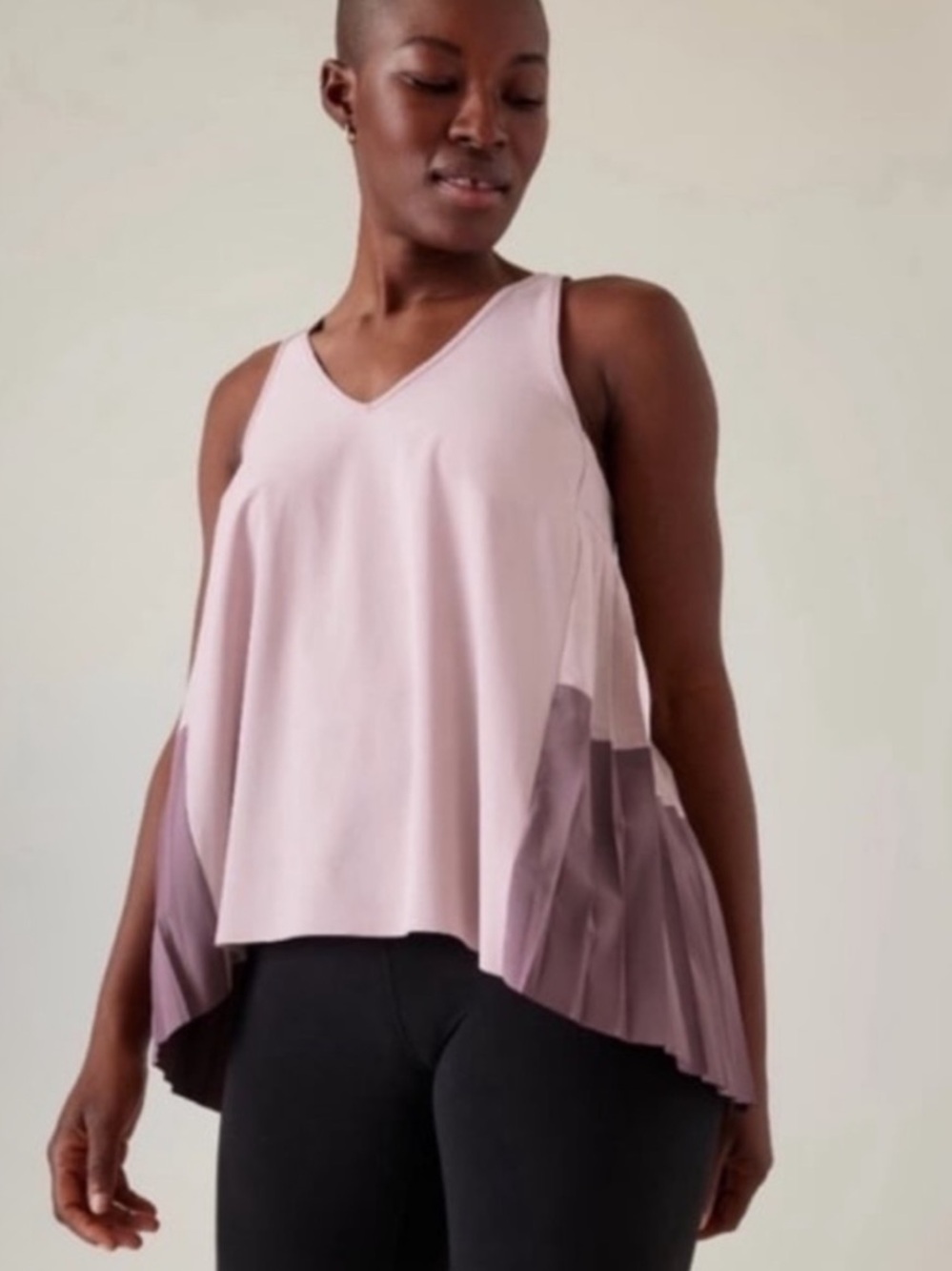 Athleta Light Pink V-Neck Pleated Side Tank